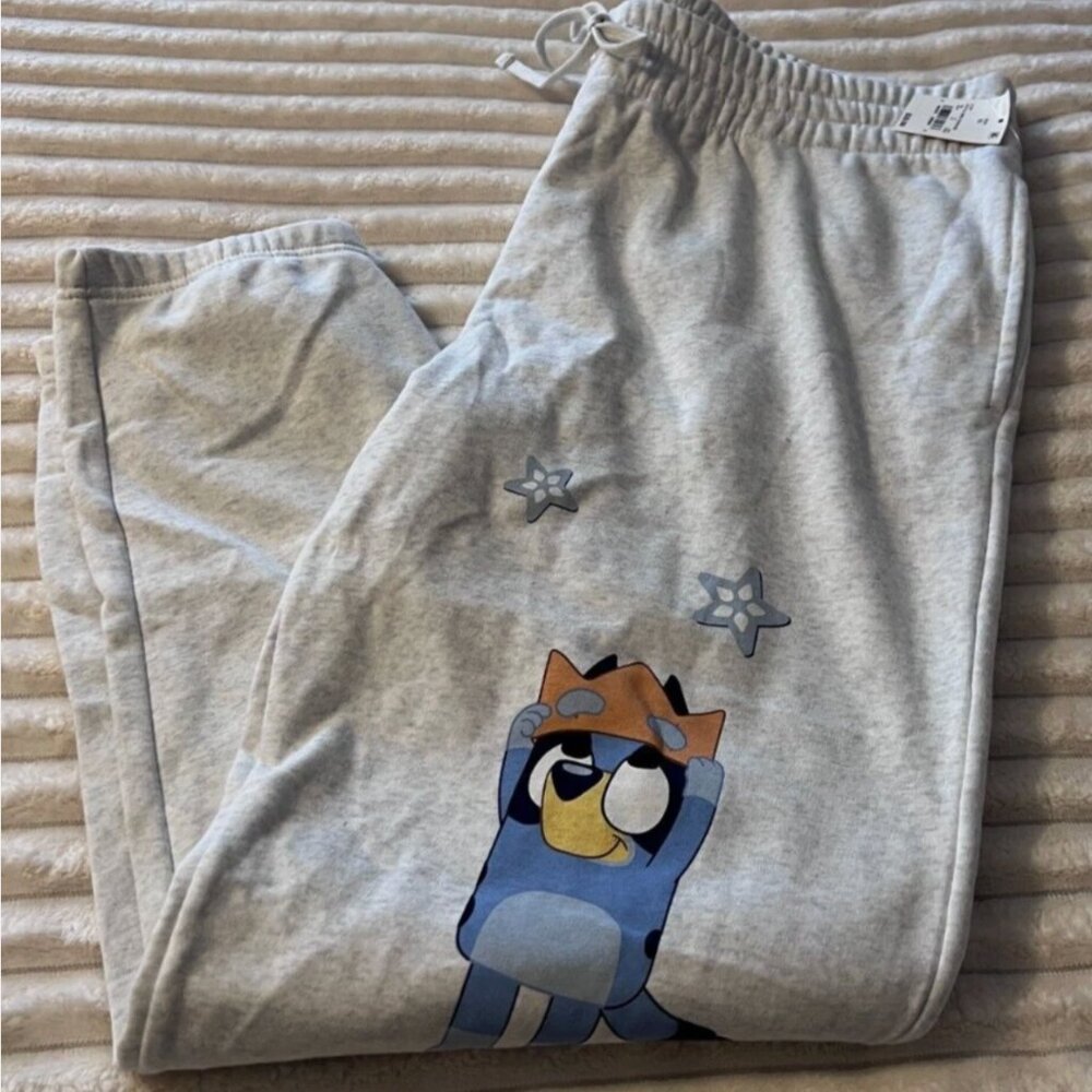BLUEY & BINGO CHARACTER SWEATPANTS-PALE OATMEAL GRAY-XXL-NWT!